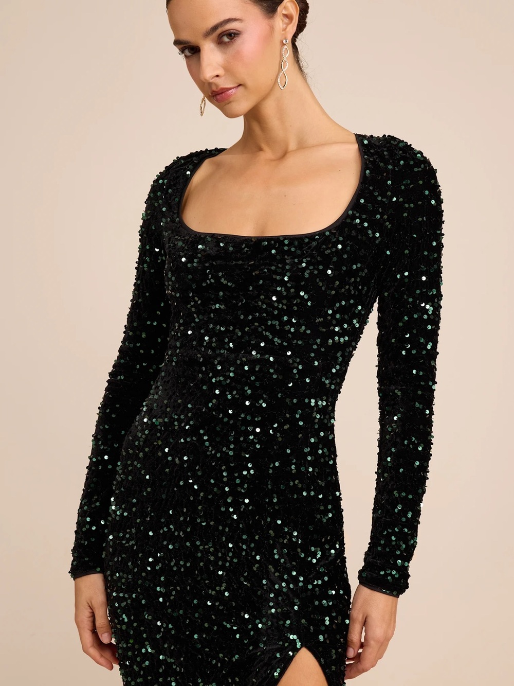 Lulus Rhonna Emerald Green Velvet Sequin Mermaid Maxi Dress Size Medium - Picture 4 of 10